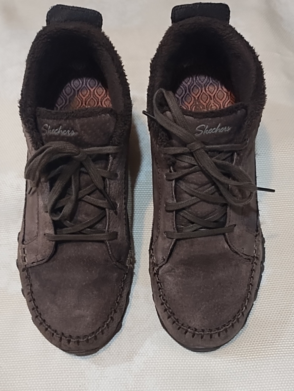 Skechers Women's Dark Brown Suede Lace-Up Ankle Booties 8.5 Memory Foam VGC.